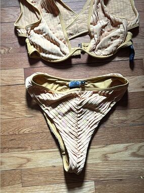 Andrea Iyamah Pale Yellow Ribbed Two-Piece Bikini